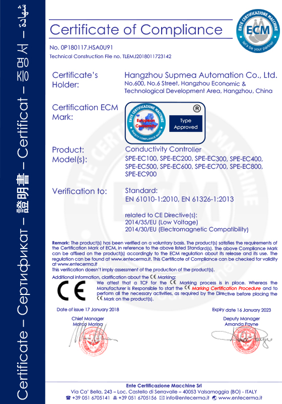 CE for conductivity controller